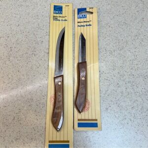 New Sealed Vintage EKCO Micro-Sharp Utility & Paring Knife Set Wood Handle USA